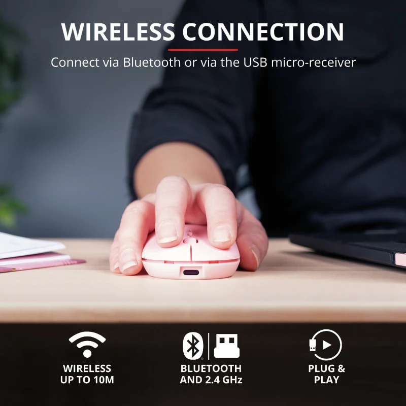 Mouse Wireless Trust Puck, 1600 dpi, Roz