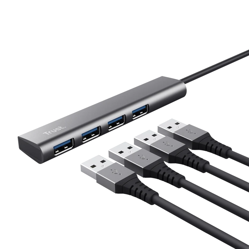 Hub USB Trust Halyx, USB-A, 4 porturi, Argintiu