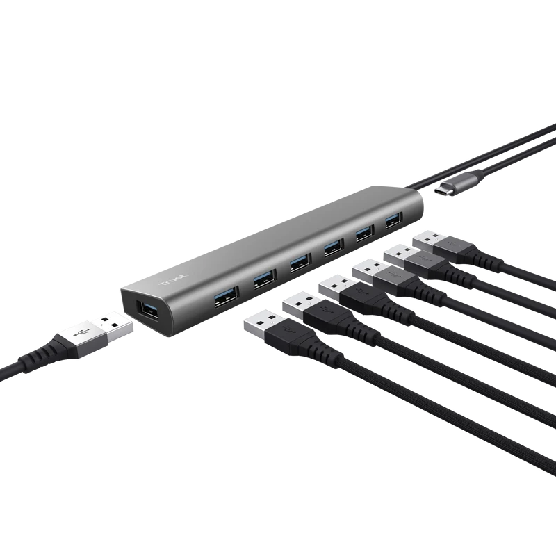 Hub USB TRUST Halyx USB-A, 7 porturi, Gri