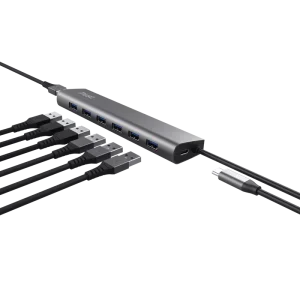 Hub USB TRUST Halyx USB-A, 7 porturi, Gri