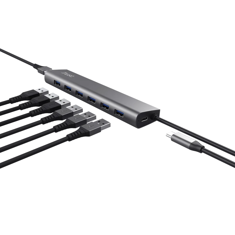 Hub USB TRUST Halyx USB-A, 7 porturi, Gri
