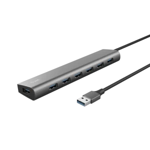 Hub USB TRUST Halyx USB-A, 7 porturi, Gri