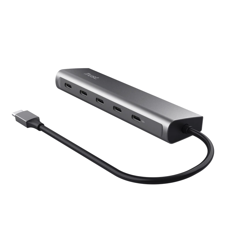 Hub USB Trust Halyx, USB-C, 5 porturi, Gri