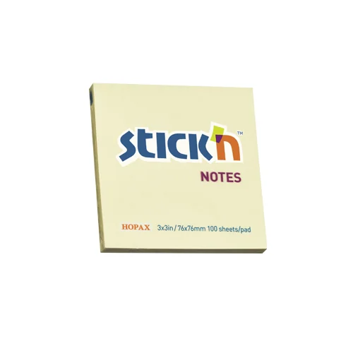 Notes autoadeziv 76 x 76 mm, 100 file, Stick'n - galben pastel