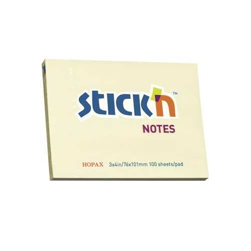 Notes autoadeziv 76 x 101 mm, 100 file, Stick'n - galben pastel