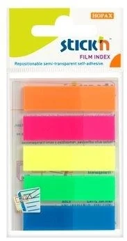 Stick index plastic transparent color 45 x 12 mm, 5 x 25 file/set, Stick'n - 5 culori neon