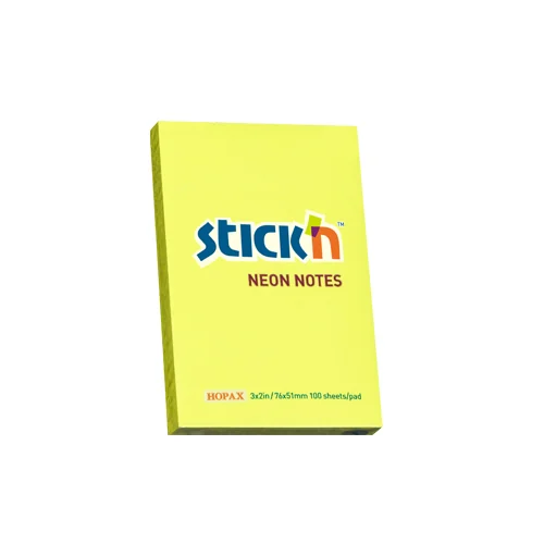 Notes autoadeziv 76 x 51 mm, 100 file, Stick'n - galben neon