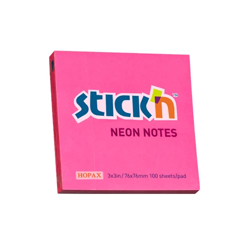 Notes autoadeziv 76 x 76 mm, 100 file, Stick'n - roz neon