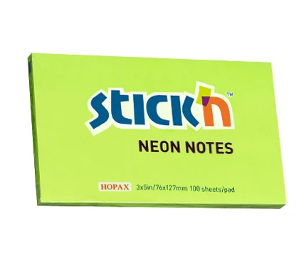 Notes autoadeziv 76 x 127 mm, 100 file, Stick'n - verde neon