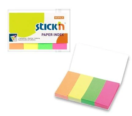 Stick index hartie color 50 x 20 mm, 4 x 50 file/set, Stick'n - 4 culori neon