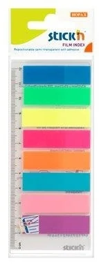 Stick index plastic transp. color 45 x 12 mm, 8 x 25 file/set + rigla, Stick'n - 8 culori neon
