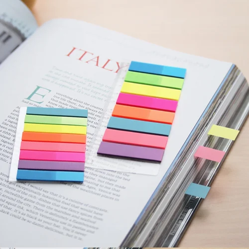 Stick index plastic transp. color 45 x 12 mm, 8 x 25 file/set + rigla, Stick'n - 8 culori neon
