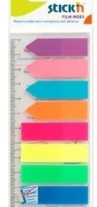 Stick index plastic transp. color 45 x 12 mm, 8 x 25 file/set + index sageata, Stick'n-8 culori neon Stick index plastic transp. color 45 x 12 mm, 8 x 25 file/set + index sageata, Stick'n-8 culori neon