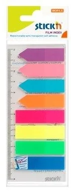 Stick index plastic transp. color 45 x 12 mm, 8 x 25 file/set + index sageata, Stick'n-8 culori neon