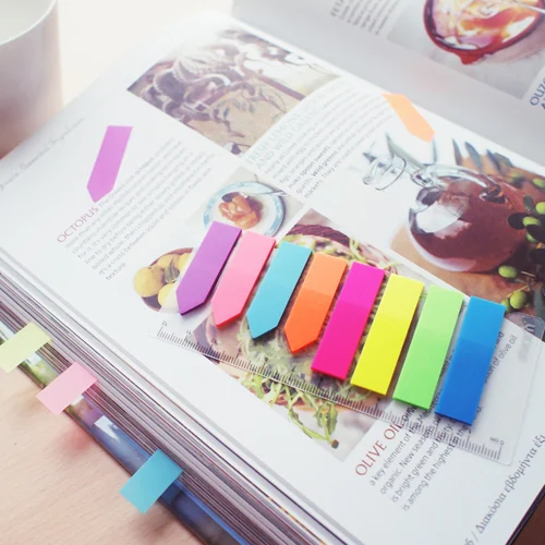 Stick index plastic transp. color 45 x 12 mm, 8 x 25 file/set + index sageata, Stick'n-8 culori neon Stick index plastic transp. color 45 x 12 mm, 8 x 25 file/set + index sageata, Stick'n-8 culori neon