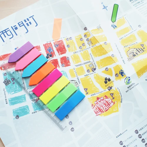 Stick index plastic transp. color 45 x 12 mm, 8 x 25 file/set + index sageata, Stick'n-8 culori neon Stick index plastic transp. color 45 x 12 mm, 8 x 25 file/set + index sageata, Stick'n-8 culori neon