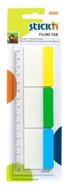 Stick index plastic transp. cu margine color 37 x 50 mm, 3 x 10file/set, Stick'n - 3 culori neon