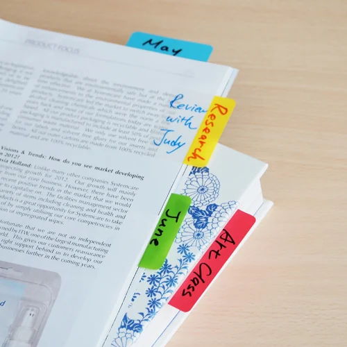 Stick index plastic transp. cu margine color 37 x 50 mm, 3 x 10file/set, Stick'n - 3 culori neon