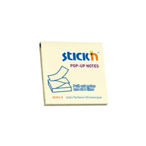 Notes autoadeziv 76 x 76 mm, cu dispenser, 100 file, Stick'n Pop-up – galben pastel