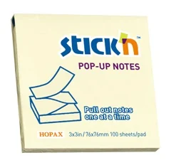 Notes autoadeziv 76 x 76 mm, 100 file, Stick'n Pop-up - galben pastel