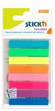 Stick index plastic transparent color 45 x 8 mm, 8 x 20 file/set, Stick'n - 8 culori neon