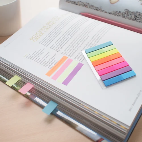 Stick index plastic transparent color 45 x 8 mm, 8 x 20 file/set, Stick'n - 8 culori neon