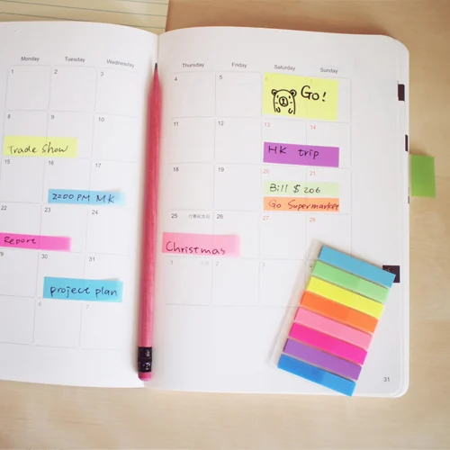 Stick index plastic transparent color 45 x 8 mm, 8 x 20 file/set, Stick'n - 8 culori neon