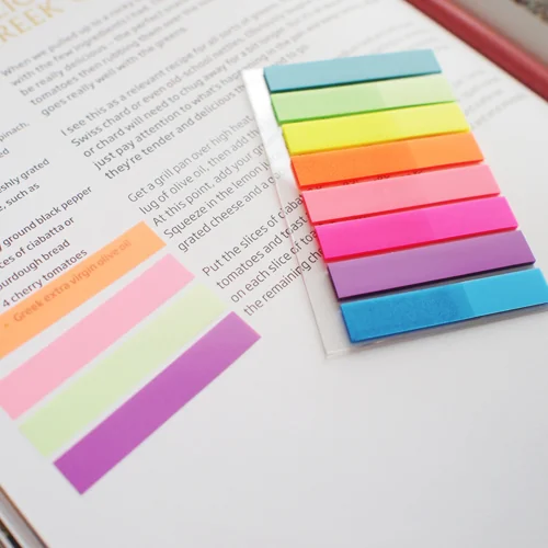 Stick index plastic transparent color 45 x 8 mm, 8 x 20 file/set, Stick'n - 8 culori neon