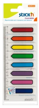 Stick index plastic transparent color 45 x 12 mm, 8 x 15 file/set, Stick'n - sageata - 8 culori neon