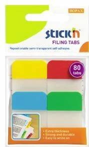 Stick index plastic transp. cu margine color 38 x 25 mm, 4 x 20 file/set, Stick'n - 4 culori neon