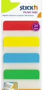 Stick index plastic transp. cu margine color 38 x 51 mm, 4 x 20 file/set, Stick'n - 4 culori neon
