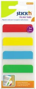 Stick index plastic transp. cu margine color 38 x 51 mm, 4 x 20 file/set, Stick'n - 4 culori neon