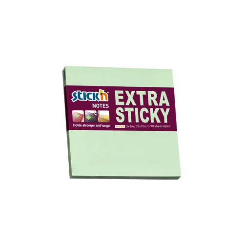 Notes autoadeziv extra-sticky 76 x 76mm, 90 file, Stick'n - verde pastel