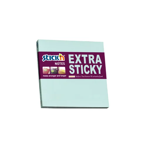 Notes autoadeziv extra-sticky 76 x 76mm, 90 file, Stick'n - albastru pastel