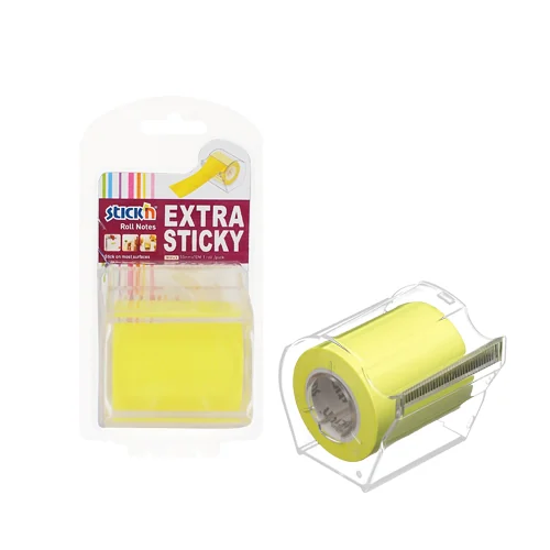 Notes autoadeziv in rola, cu dispenser, 50 mm x 10 m, Stick'n - galben neon
