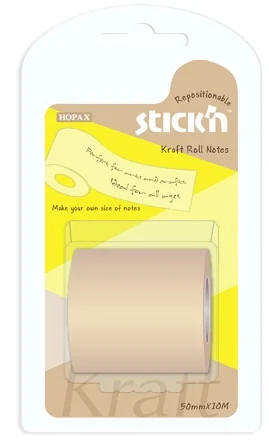 Notes autoadeziv in rola, cu dispenser, 50 mm x 10 m, Stick'n - kraft