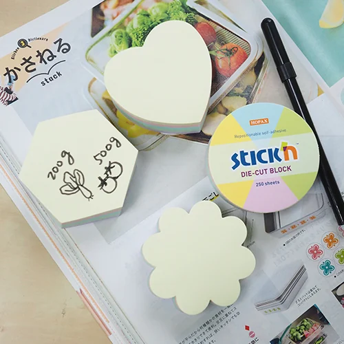Notes autoadeziv Die-Cut - inima, 64 x 67 mm, 250 file, Stick'n - 5 culori pastel