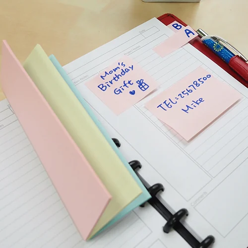 Notes autoadeziv perforat 51 x 150 mm, 60 file, (2 in 1 - notes/index), Stick'n - 4 culori pastel