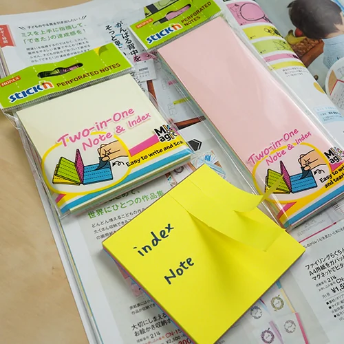 Notes autoadeziv perforat 51 x 150 mm, 60 file, (2 in 1 - notes/index), Stick'n - 4 culori pastel