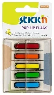 Film index autoadeziv 45 x 12mm, 5 x 30file/set, cu dispenser, Stick'n Pop-up - 5 culori neon