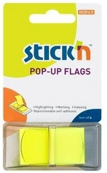Film index autoadeziv 45 x 25mm, 50 file/set, cu dispenser, Stick'n Pop-up - galben