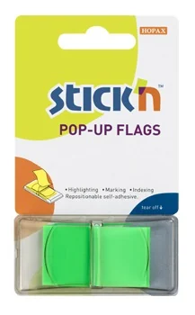 Film index autoadeziv 45 x 25mm, 50 file/set, cu dispenser, Stick'n Pop-up - verde