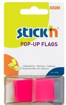 Film index autoadeziv 45 x 25mm, 50 file/set, cu dispenser, Stick'n Pop-up - magenta