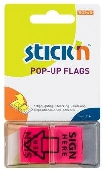 Film index autoadeziv 45 x 25mm, 50 file/set, Stick'n Pop-up (sign here) - roz