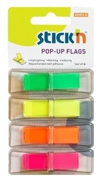 Film index autoadeziv 45 x 12mm, 4 x 40 file/set, cu dispenser, Stick'n Pop-up - V/G/P/R