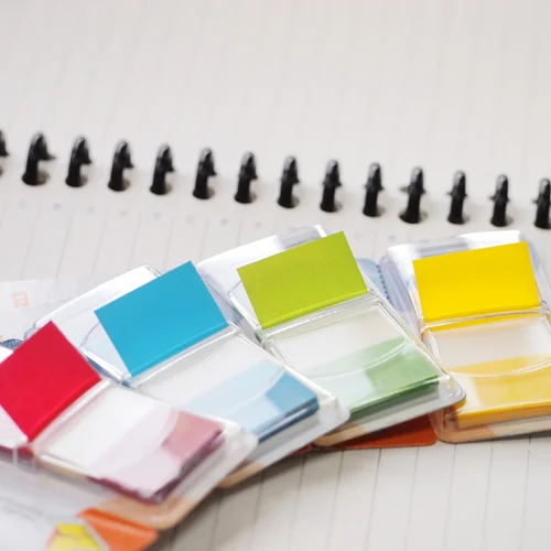 Film index autoadeziv 45 x 25mm, 50 file/set, cu dispenser, Stick'n Pop-up - transparent/galben