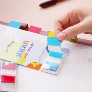 Film index autoadeziv 45 x 25mm, 50 file/set, cu dispenser, Stick'n Pop-up - transparent/albastru