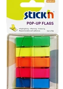 Film index autoadeziv 45 x 12mm, 5 x 40file/set, cu dispenser, Stick'n Pop-up - 5 culori neon