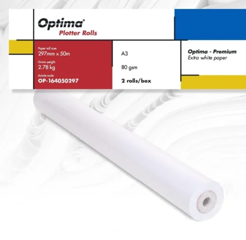 Rola plotter A3, 80gr, 297mm x 50m, 2 role/cutie, Optima Premium
