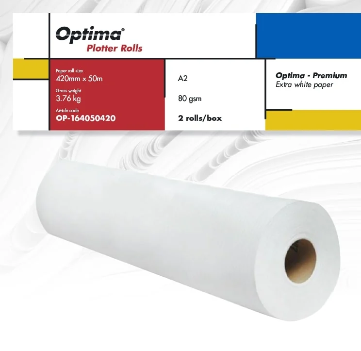Rola plotter A2, 80gr, 420mm x 50m, 2 role/cutie, Optima Premium